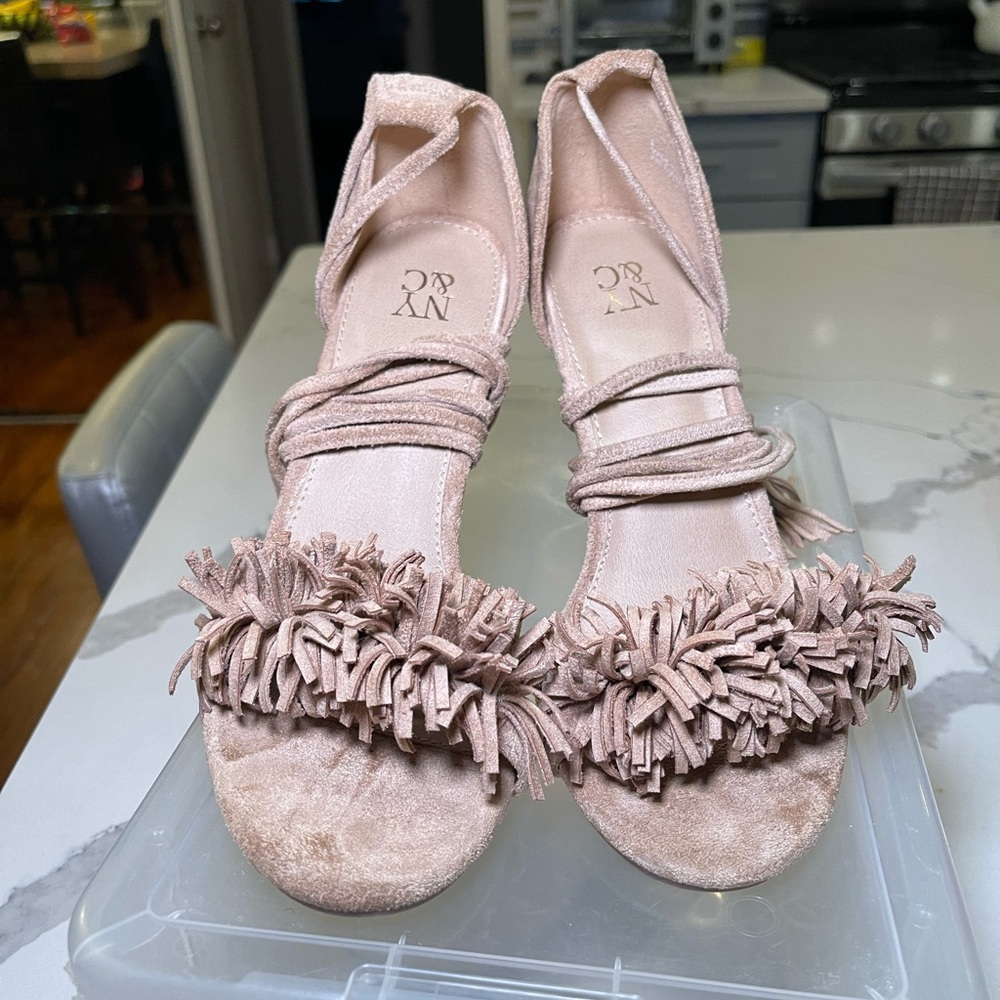 New York & Company Pink Fringe Sandals